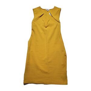 NWT Love J Bodycon Dress Juniors Large Mustard Yellow Starlike Neckline Short